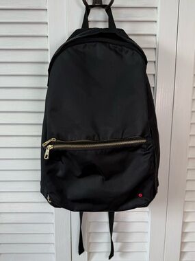 Classic Black Nylon Backpack with Gold Zipper